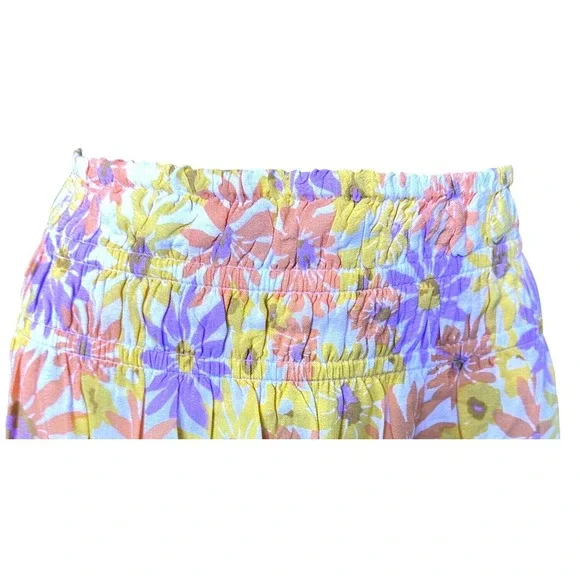 L*SPACE Elastic Waist XL Summer Mini Skirt Floral Purple, Yellow Daisy Print NWT - Picture 3 of 11